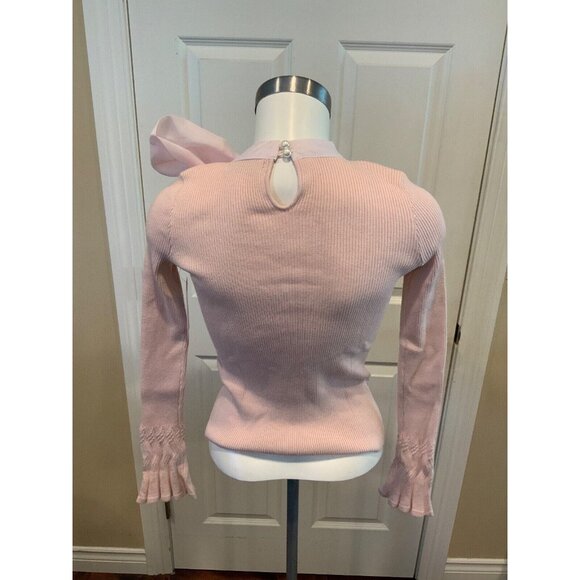 Chicwish Pink Ribbed Sweater W/ Neck Tie Sweater, Size XXS - Picture 6 of 8